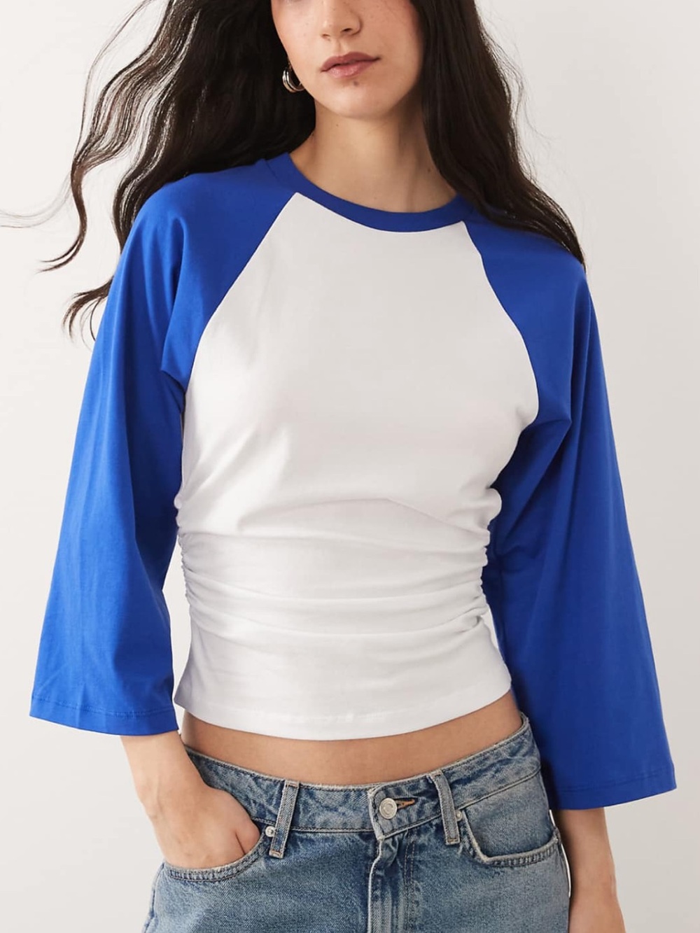 ASOS Blue and White Raglan Sleeve Crop Top large